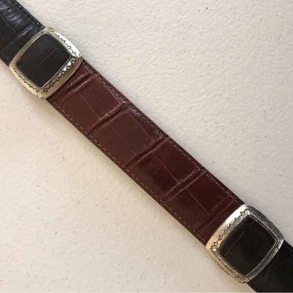 Vintage Brighton Two Tone Black Brown Leather Croc Embossed Belt Women Small - Picture 8 of 12